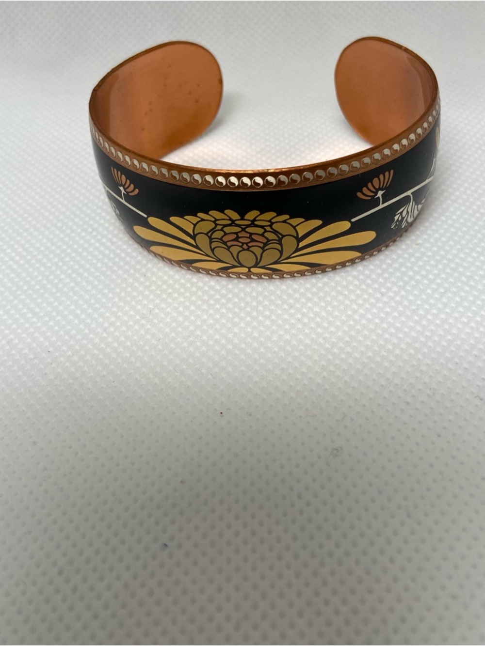Vintage Damascene 80f Enamel on COPPER CUFF BRACELET- LOTUS Flower Design